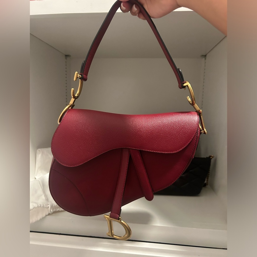 Christian Dior Ultra Matte Saddle Handbag Leather Medium Red